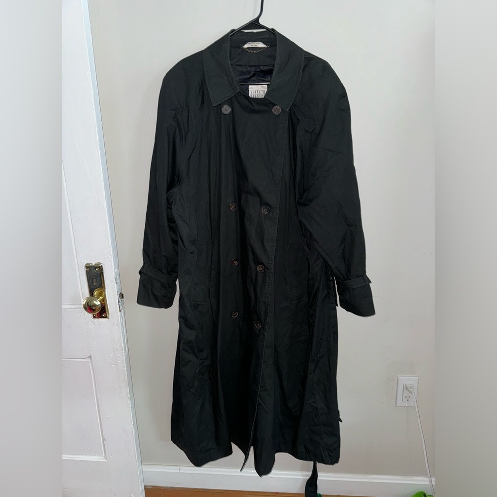 Kenneth Barnard Fifth Avenue Black Button Down Rain Trench Coat Size 44 Reg